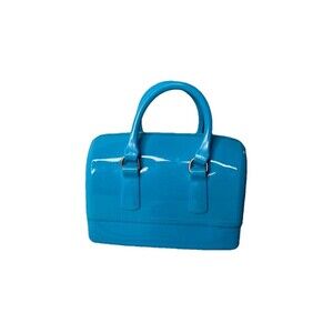 Mini Blue Jelly Boston Satchel Handbag with Gold Chain Strap
